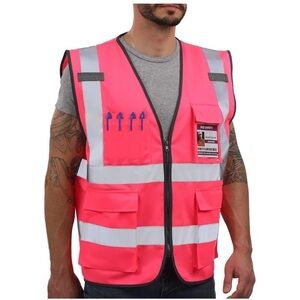 High-Visibility Pink Safety Vest with Reflective Stripes size 3XL